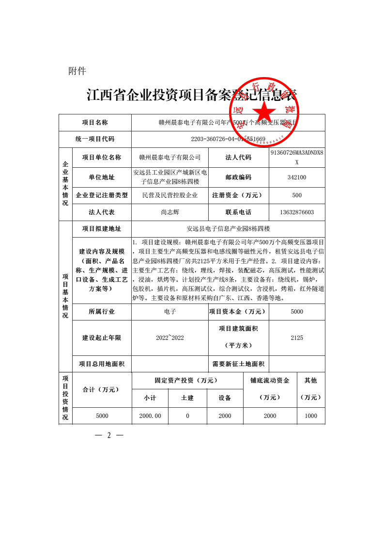 长沙县企业投资项目备案证明